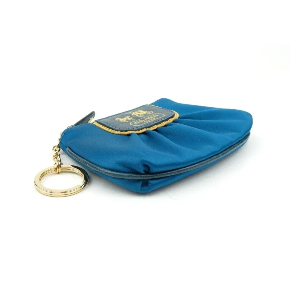 Coach Amanda Teal Satin Mini‎ Skinny Zip Coin Purse 42030